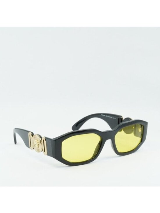 Versace VE4361 GB1/85 Sunglasses Solid Black Oval Frame, Yellow Lenses main image 4